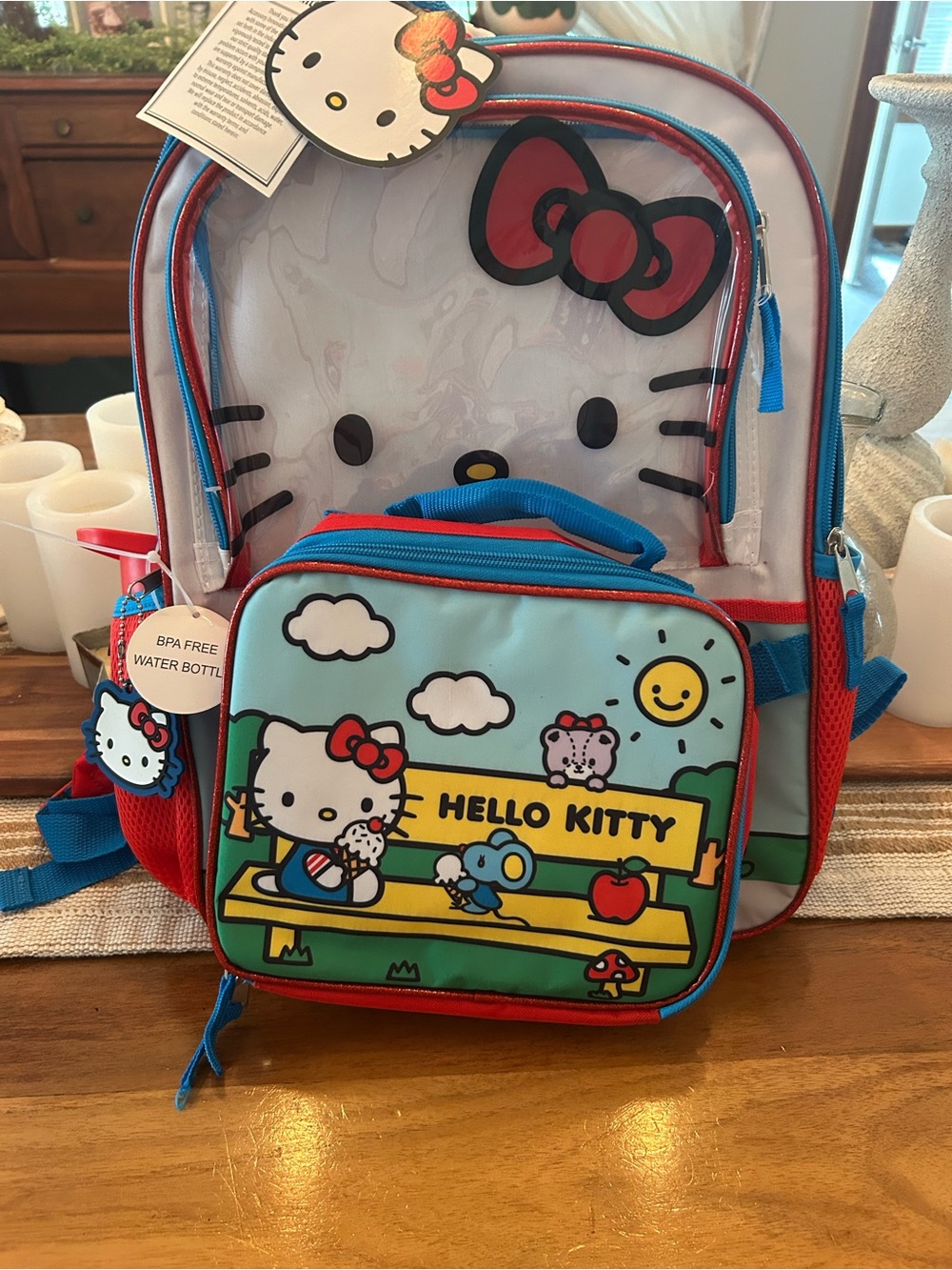 Hello Kitty Kids Backpack and Lunch Bag Set - Red, Blue, White
